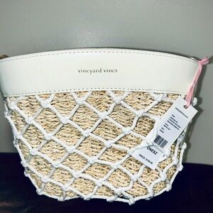 NWT Vineyard Vines Tan/White Tote Bag Woven Design